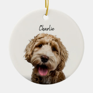 Personalized Dog Portrait with Custom Name Ceramic Ornament