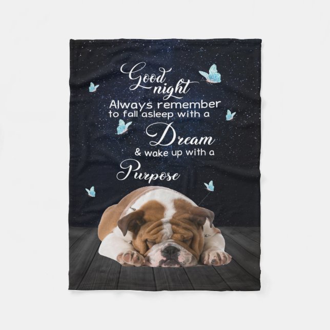 Personalized Dog Quilt Blanket, Bulldog Good Night (Front)