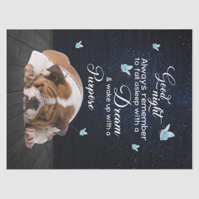 Personalized Dog Quilt Blanket, Bulldog Good Night Tissue Paper (Front)