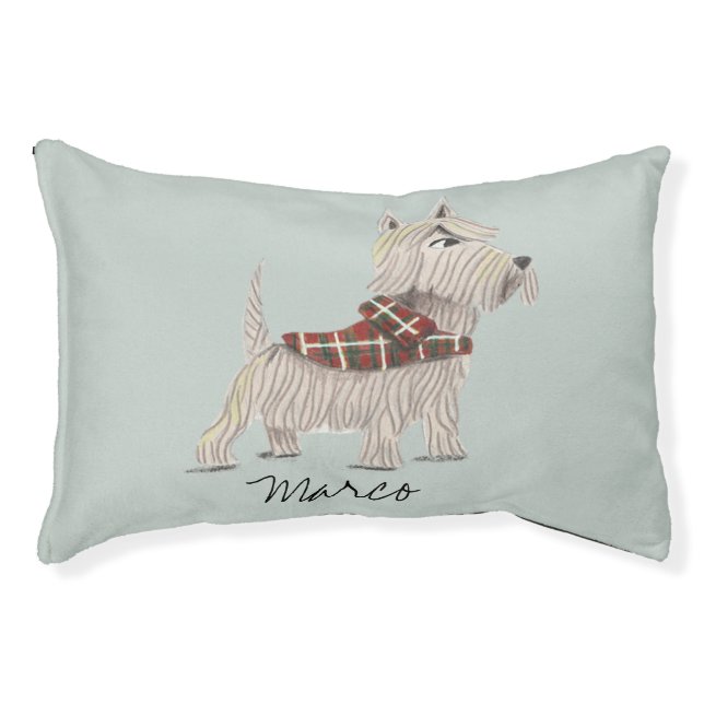 Personalized Dog Scottish Terrier Plaid Pet Bed (Front)