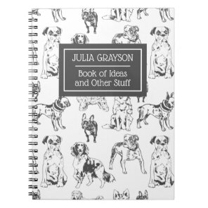 Personalized Dog Sketch Pattern Vintage Dog Lover Notebook