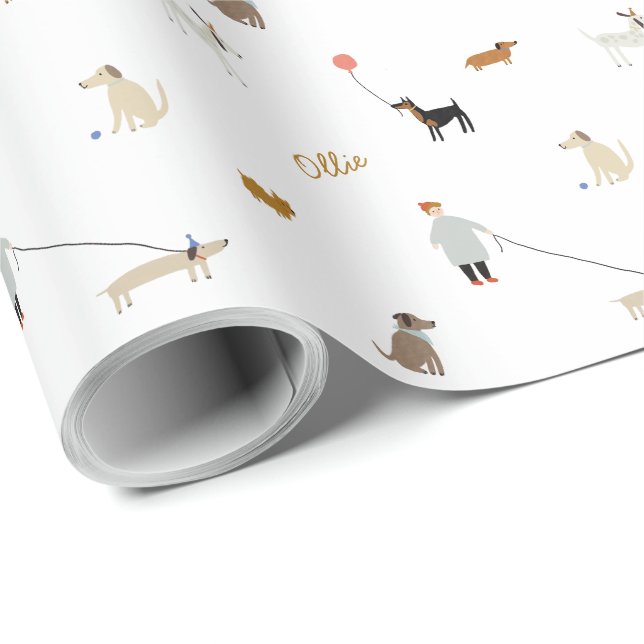 Personalized Dog Themed Birthday Wrapping Paper (Roll Corner)