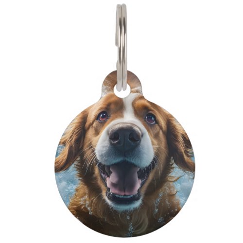 Personalized Dog Underwater Swimming Blue Water Pet ID Tag