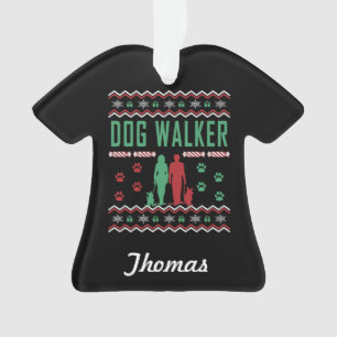 Personalized Dog Walker Ugly Christmas Sweater Ornament