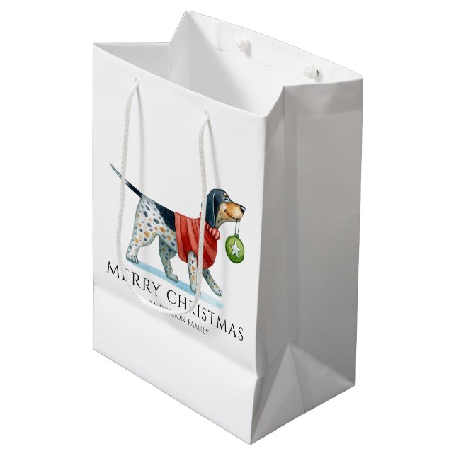 Personalized Dog Watercolor Christmas Medium Gift Bag (Front Angled)