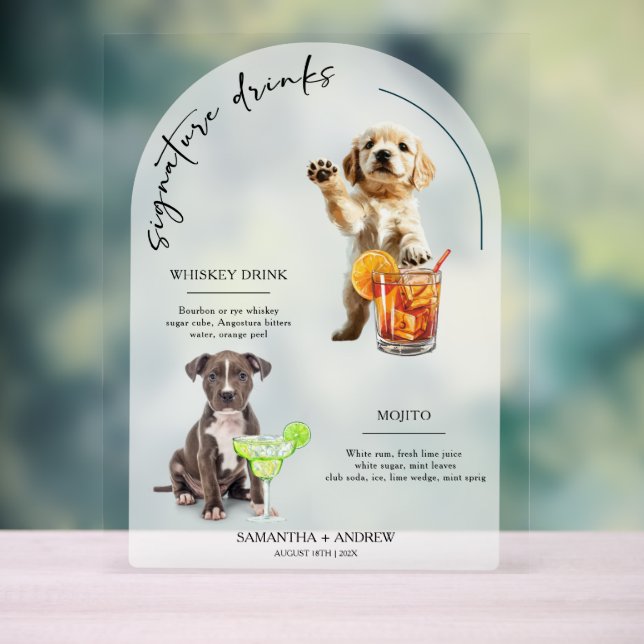 Personalized Dog Wedding Bar Drink Menu Acrylic Sign (Neutral)