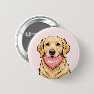 Personalized Dog with Heart Happy Valentine's Day Button