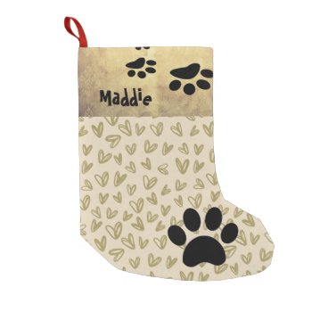 Personalized Dog With Hearts And Paw Print Small Christmas Stocking by theunusual at Zazzle