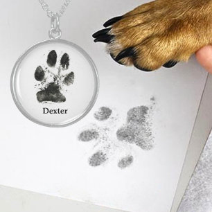 Personalized Dog's Digital Paw Print With Name  Sterling Silver Necklace