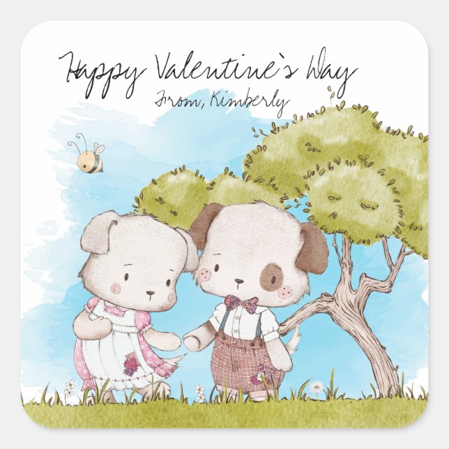 Personalized Dogs Valentine's Day Square Sticker (Front)