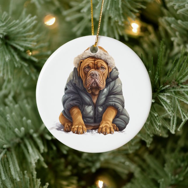 Personalized Dogue de Bordeaux Dog Ceramic Ornament (Tree)