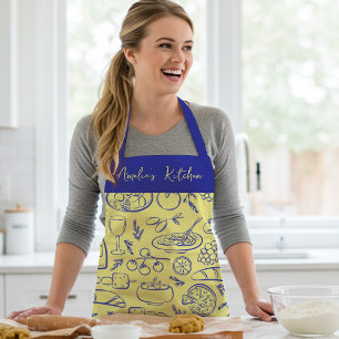 Personalized Dolce Vita Food Pattern Blue Yellow Apron