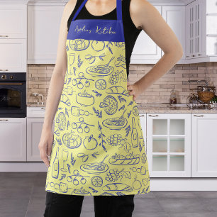 Personalized Dolce Vita Food Pattern Blue Yellow Apron