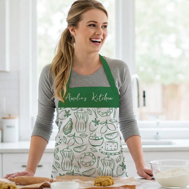 Personalized Dolce Vita Food Pattern Green Apron (Creator Uploaded)