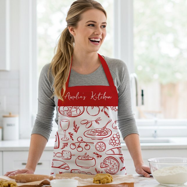 Personalized Dolce Vita Food Pattern Red Apron (Creator Uploaded)