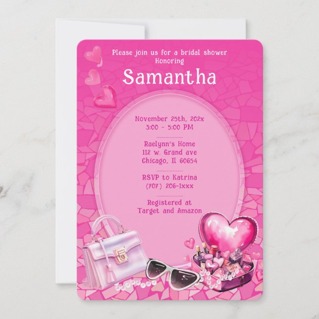 Personalized  Doll Pink Bridal Shower Template (Front)