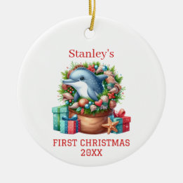 Personalized Dolphin Christmas Ceramic Ornament