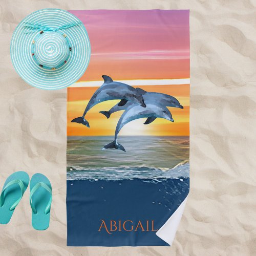 Personalized Dolphin Ocean Beach Gift for Her Beach Towel