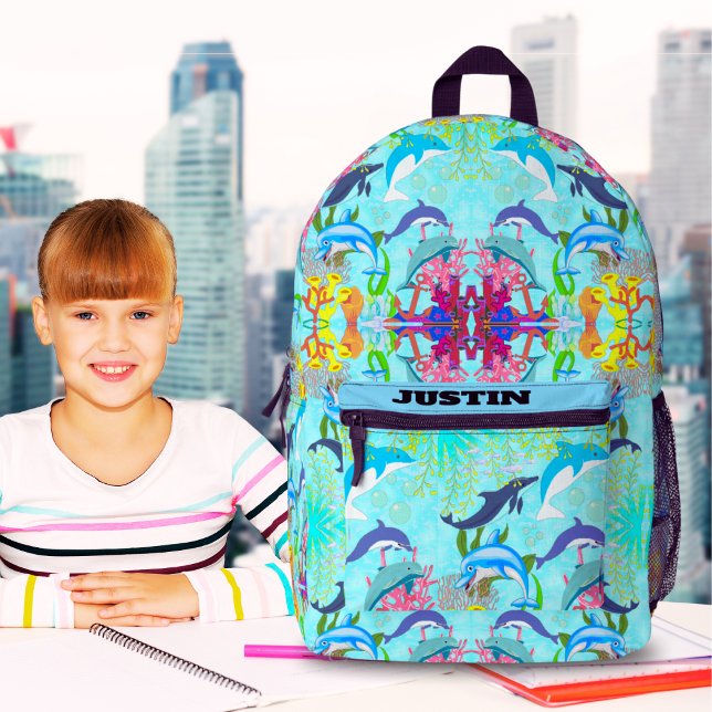 Personalized Dolphin Ocean Life Kids Backpack Name (Creator Uploaded)