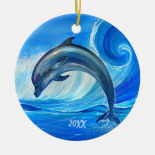 Personalized Dolphin Ornaments Blue Ocean Wave