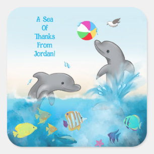 Personalized Dolphin Sea of Thanks Square Sticker