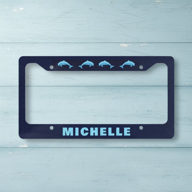 Personalized Dolphins and Name License Plate Frame (Personalized dolphins with name license plate frame.)