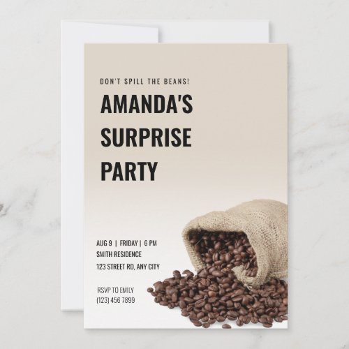 Personalized Dont Spill the Beans Surprise Party Invitation