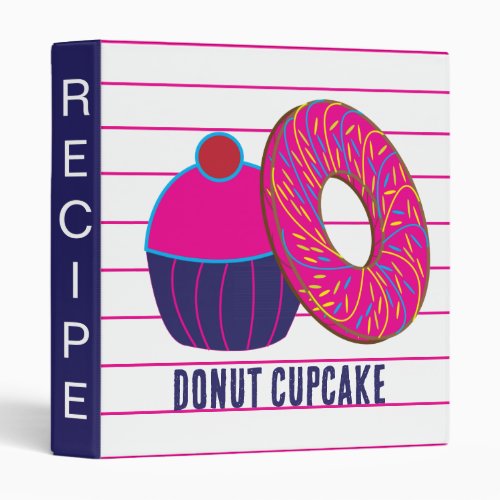 Personalized Donut Cupcake Pink Stripe Pattern 3 Ring Binder