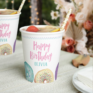 Personalized Donut Dessert Theme Birthday Party Paper Cups