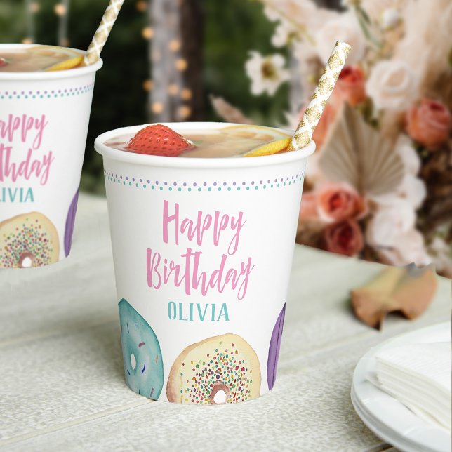 Personalized Donut Dessert Theme Birthday Party Paper Cups (Creator Uploaded)