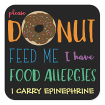 Personalized Donut Feed Me Kids Food Allergies Square Sticker