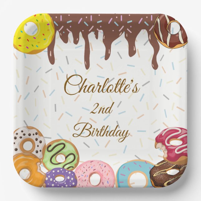 Personalized Donut Party Birthday Paper Plates (Front)