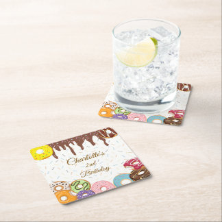 Personalized Donut Party  Square Paper Coaster