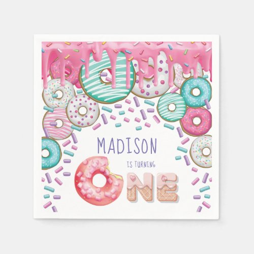 Personalized Donut Sprinkles First Birthday Napkins
