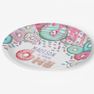 Personalized Donut Sprinkles First Birthday Paper Plates
