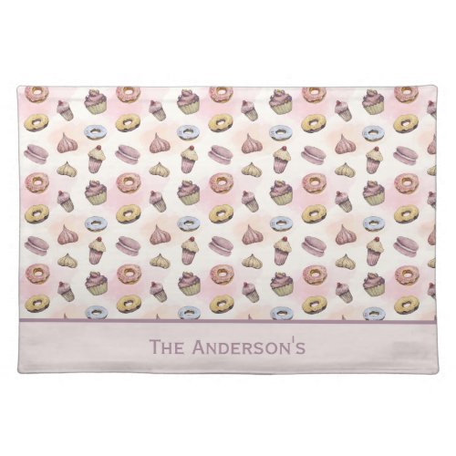 Personalized Donuts Cupcakes Cute Trendy Woodland  Cloth Placemat