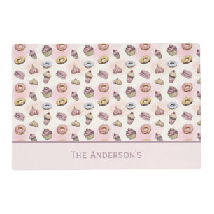 Personalized Donuts Cupcakes Cute Trendy Woodland Placemat