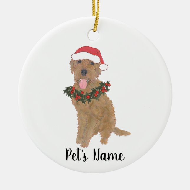 Personalized Doodle (Red Golden Apricot) Ceramic Ornament (Front)