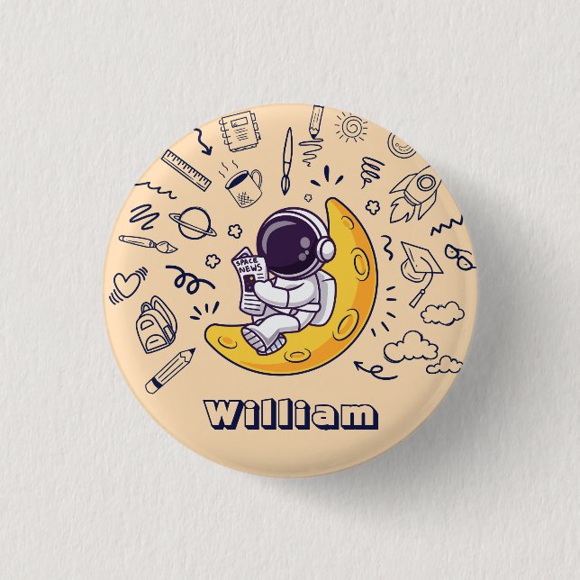 Personalized Doodle Space Planets Back to School Button (Front)