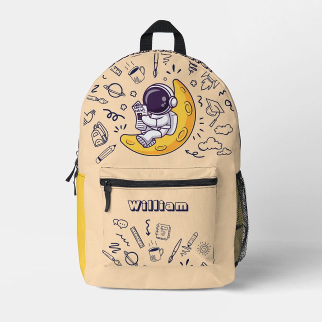 Personalized Doodle Space Planets Back to School Printed Backpack (Front)