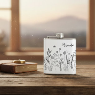 Personalized Doodle Wild Plants Vinyl Wrapped Flas Flask