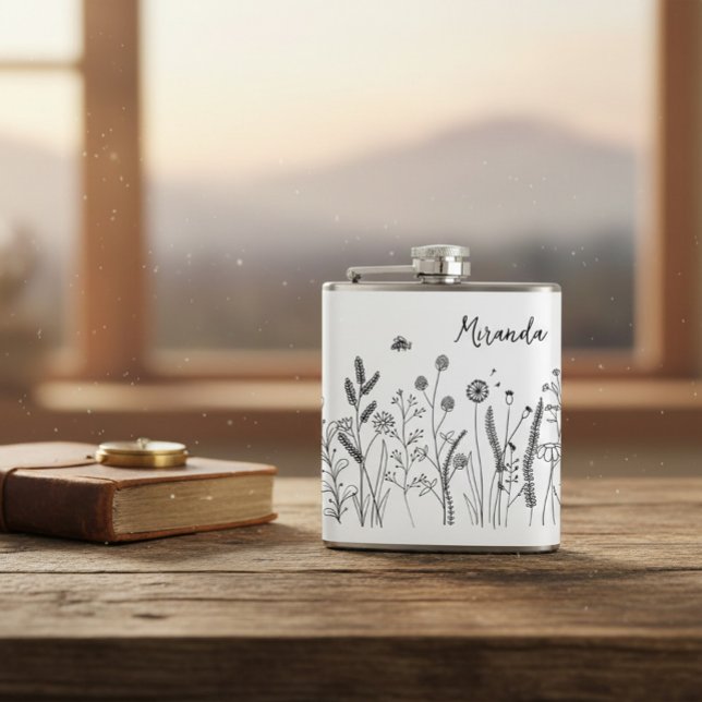 Personalized Doodle Wild Plants Vinyl Wrapped Flas Flask (Creator Uploaded)