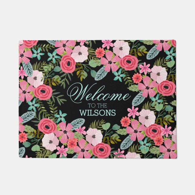 Personalized door mat Welcome Floral (Front)