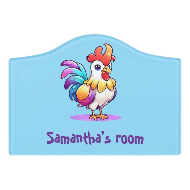 Personalized Door Sign – Fairy Tale Rooster (Small Crest Front)