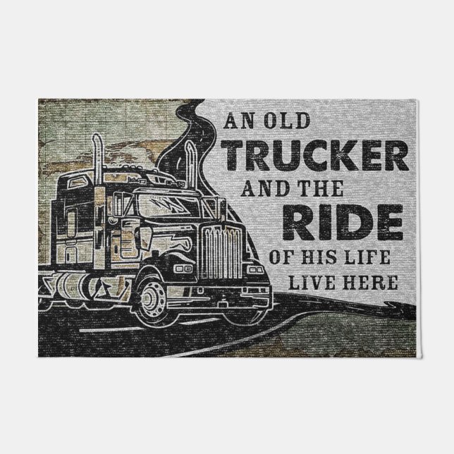 Personalized Doormat An Old Trucker Lives Here (Front)