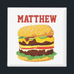 Personalized Double Cheeseburger Fridge Magnet<br><div class="desc">Use the fill-in-the-blank field to easily add your own name or short message to this cute refrigerator magnet featuring a mouthwatering looking double cheeseburger. Makes a fun party personalized party favor. Love hamburgers and cheeseburgers? Find more tasty items in the Asterisk Designs Zazzle shop.</div>