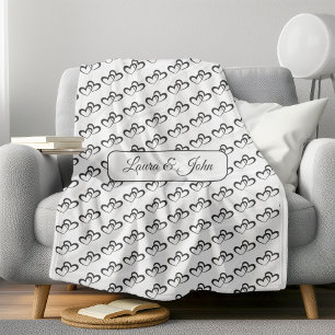 Personalized Double Heart Pattern Custom Name Fleece Blanket