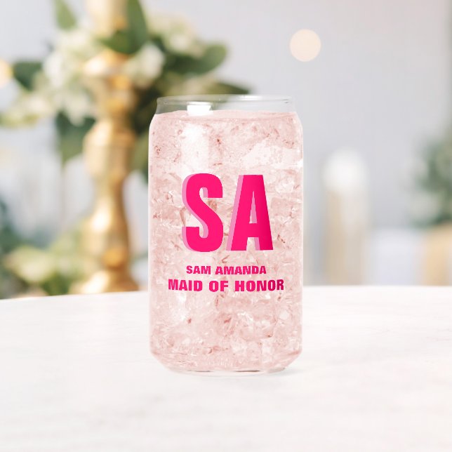 Personalized Double Shadow Monogram Maid Of Honor Can Glass (Insitu (Wedding))