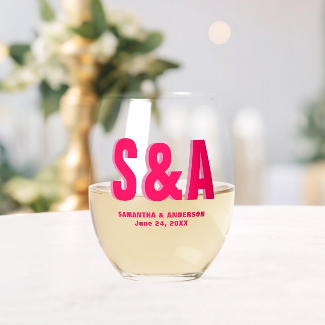 Personalized Double Shadow Monogram Wedding Favor Stemless Wine Glass (Insitu (Wedding))