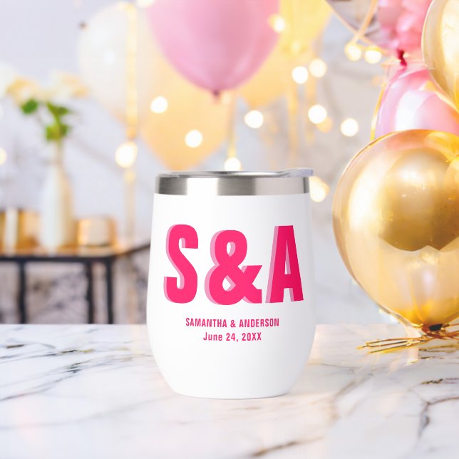Personalized Double Shadow Monogram Wedding Favor Thermal Wine Tumbler (Bachelor Party)